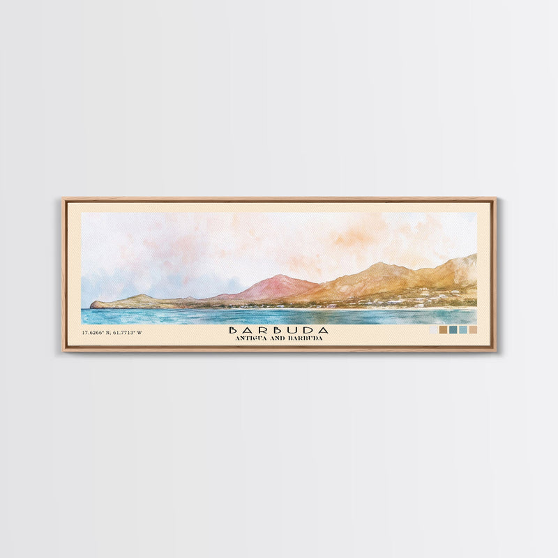 Barbuda, Antigua and Barbuda Watercolor Beach Print, Vacation Gift, Antigua and Barbuda Wall Art, Framed Canvas Print, Framed Beach Painting