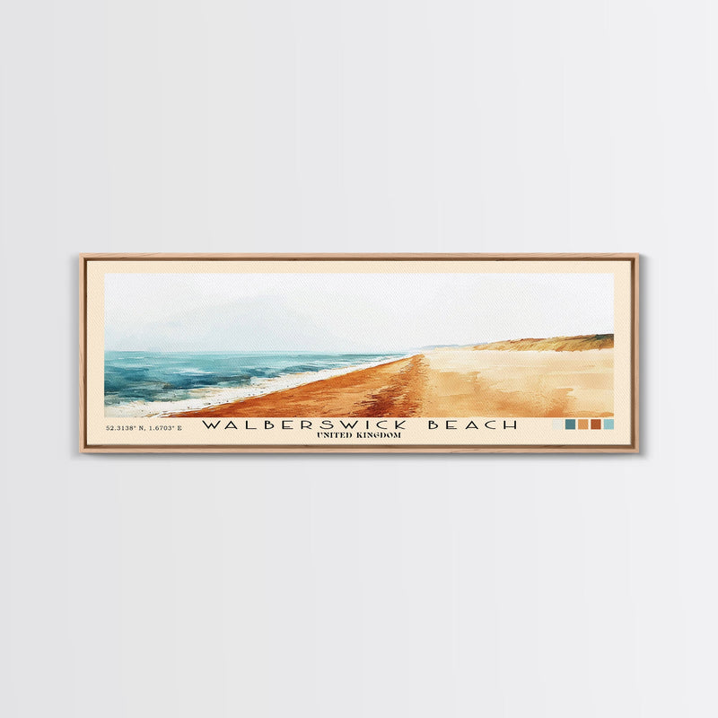 Walberswick Beach, United Kingdom Watercolor Beach Print, Vacation Gift, United Kingdom Wall Art, Framed Canvas Print, Framed Beach Painting