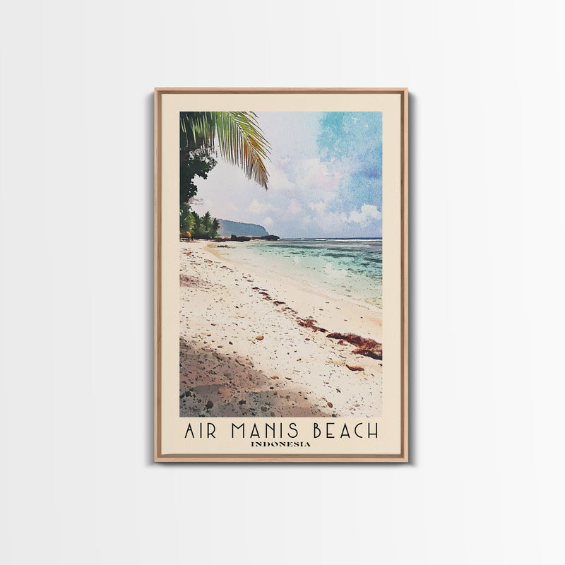 Air Manis Beach, Indonesia Watercolor Beach Print, Vacation Gift, Indonesia Wall Art, Framed Canvas Print, Framed Beach Painting