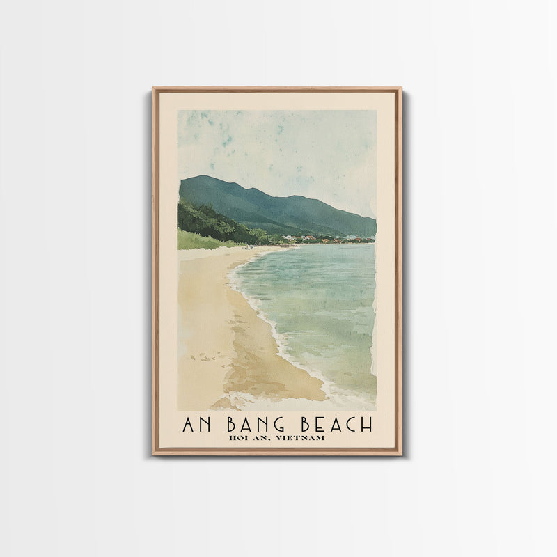 An Bang Beach, Hoi An, Vietnam Watercolor Beach Print, Vacation Gift, Hoi An, Vietnam Wall Art, Framed Canvas Print, Framed Beach Painting