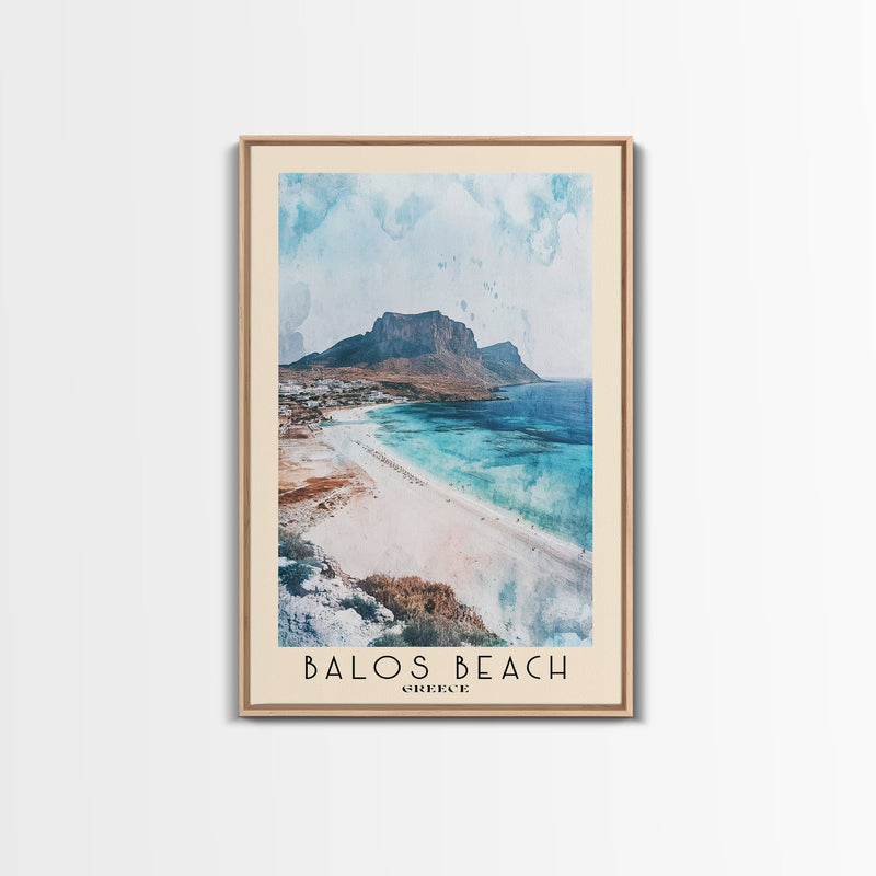 Balos Beach, Greece Watercolor Beach Print, Vacation Gift, Greece Wall Art, Framed Canvas Print, Framed Beach Painting