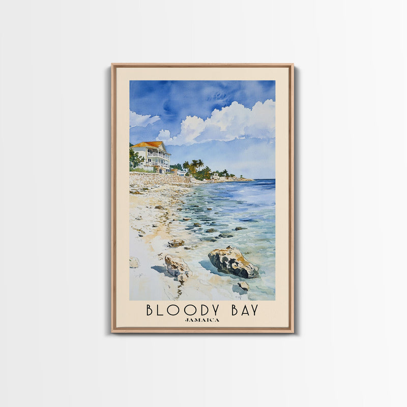 Bloody Bay, Jamaica Watercolor Beach Print, Vacation Gift, Jamaica Wall Art, Framed Canvas Print, Framed Beach Painting