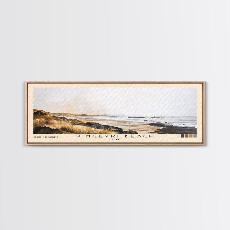 Ãingeyri Beach, Iceland Watercolor Beach Print, Vacation Gift, Iceland Wall Art, Framed Canvas Print, Framed Beach Painting