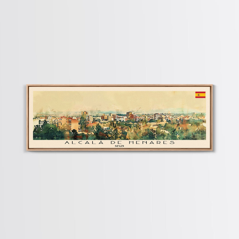 AlcalÄ¯ Spain Travel Art, City Art, Framed Canvas Print or Metal Wall Art, Europe Travel Poster, Panoramic Wall Art, Extra Wide Wall Art