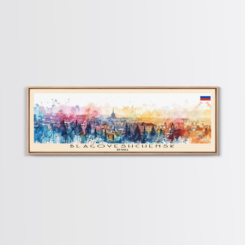 Blagoveshchensk Russia Travel Art, City Art, Framed Canvas Print or Metal Wall Art, Europe Travel Poster, Panoramic Wall Art, Extra Wide Wall Art