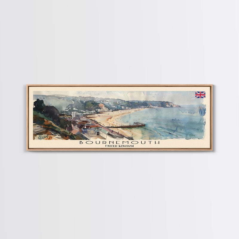 Bournemouth United Kingdom Wall Art, Panoramic Travel Poster, Panoramic Framed Canvas Print, City Wall Art, Wall Hanging Home Decor, Travel Art