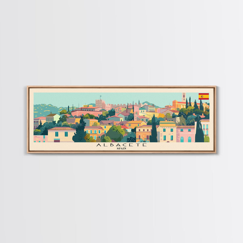 Albacete Spain Travel Print Wall Art, Panoramic City Art, Travel Art, Wall Decor, Vacation Gift, Framed Canvas Print Or Metal Art