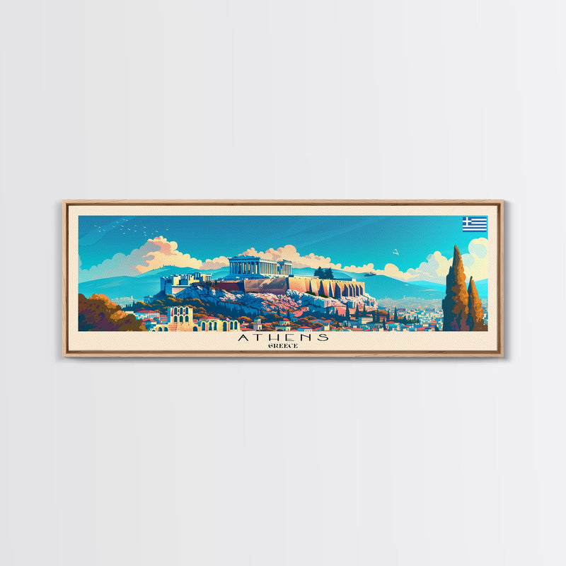 Athens Greece Travel Art, City Art, Framed Canvas Print or Metal Wall Art, Europe Travel Poster, Panoramic Wall Art, Extra Wide Wall Art