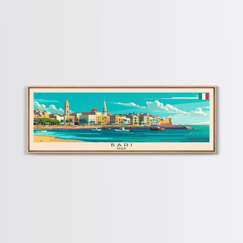 Bari Italy Travel Art, City Art, Framed Canvas Print or Metal Wall Art, Europe Travel Poster, Panoramic Wall Art, Extra Wide Wall Art