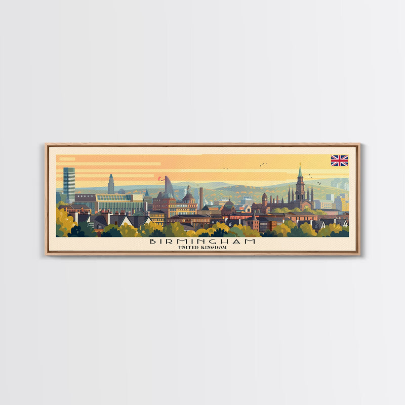 Birmingham United Kingdom Travel Print Wall Art, Panoramic City Art, Travel Art, Wall Decor, Vacation Gift, Framed Canvas Print Or Metal Art