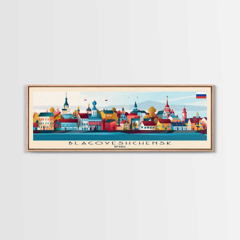 Blagoveshchensk Russia Travel Art, City Art, Framed Canvas Print or Metal Wall Art, Europe Travel Poster, Panoramic Wall Art, Extra Wide Wall Art