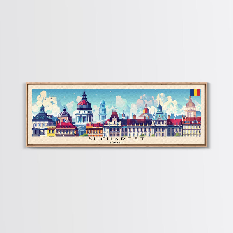 Bucharest Romania Wall Art, Panoramic Travel Poster, Panoramic Framed Canvas Print, City Wall Art, Wall Hanging Home Decor, Travel Art