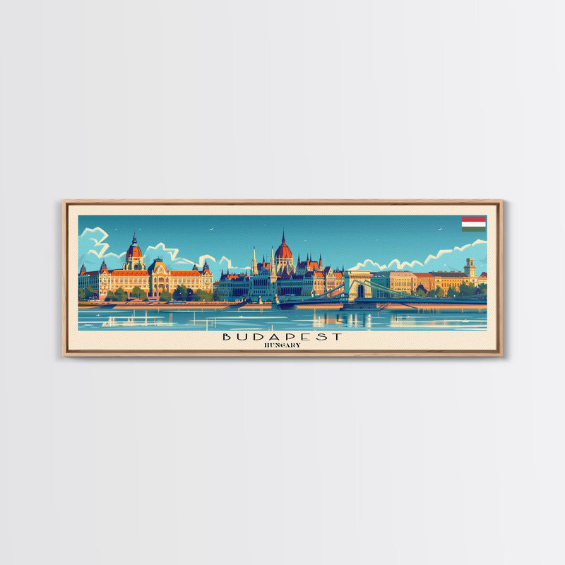 Budapest Hungary Travel Art, City Art, Framed Canvas Print or Metal Wall Art, Europe Travel Poster, Panoramic Wall Art, Extra Wide Wall Art