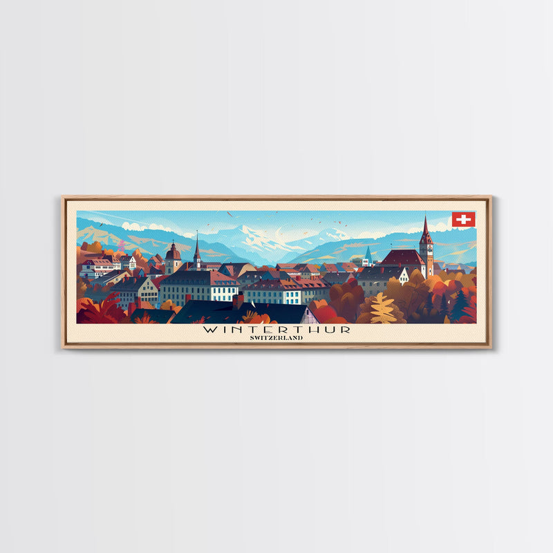 Winterthur Switzerland Travel Art, City Art, Framed Canvas Print or Metal Wall Art, Europe Travel Poster, Panoramic Wall Art, Extra Wide Wall Art