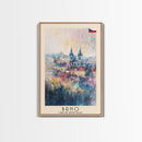 Brno Czech Republic Travel Poster Framed Canvas Print, Cityscape Art, Wall Decor, Travel Print, Watercolor Painting, Boho Style Art