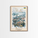 Dnipro Ukraine Urban Landscape Framed Canvas Print, Watercolor Travel Poster, Eastern European Wall Art, Elegant Home Decor, Retro Cityscape Art, Living Room Accent