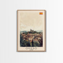 Oviedo Spain Travel Poster Framed Canvas Print, Watercolor Painting, Scenic Wall Art, Home Decor, Spanish Cityscape, Classic Art