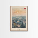 Perm Russia Travel Poster Framed Canvas Print, Watercolor Painting, Scenic Wall Art, Home Decor, Russian Landscape, Urban Art