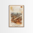 Stuttgart Germany Travel Poster Framed Canvas Print, Watercolor Painting, Urban Wall Art, Home Decor, German Cityscape, Modern Art