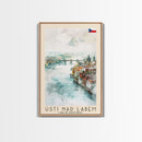 Usti Nad Labem Czech Travel Poster Framed Canvas Print, Watercolor Painting, Scenic Wall Art, Home Decor, Czech Landscape, Bohemian Art