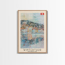 Winterthur Switzerland Travel Poster Framed Canvas Print, Watercolor Painting, Scenic Wall Art, Home Decor, Swiss Landscape, Thoughtful Gift