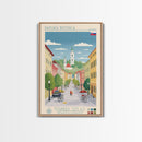 Banská Bystrica City in Slovakia Slovakia Travel Poster Framed Canvas Print, Midcentury Modern Art, Pop Art Wall Decor, Home Decor, Vacation Gift, Living Room Art