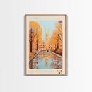 Cambridge United Kingdom Travel Poster Framed Canvas Print, Midcentury Modern Art, Pop Art Wall Decor, Home Decor, Vacation Gift, Living Room Art
