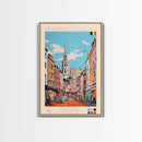 Charleroi Belgium Travel Poster Framed Canvas Print, Midcentury Modern Art, Pop Art Wall Decor, Home Decor, Vacation Gift, Living Room Art
