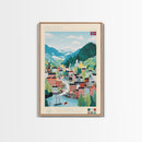 Drammen Norway Travel Poster Framed Canvas Print, Midcentury Modern Art, Pop Art Wall Decor, Home Decor, Vacation Gift, Living Room Art