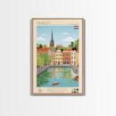 Haarlem Netherlands Travel Poster Framed Canvas Print, Midcentury Modern Art, Pop Art Wall Decor, Scenic Bedroom Art, Office Decoration