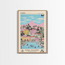 Ilidža Bosnia and Herzegovina Travel Poster Framed Canvas Print, Midcentury Modern Art, Pop Art Wall Decor, Scenic Wall Art, Bedroom Decoration