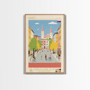 Kranj Slovenia Travel Poster Framed Canvas Print, Midcentury Modern Art, Pop Art Wall Decor, Scenic Wall Art, Bedroom Decoration