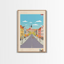 Kruševac Serbia Travel Poster Framed Canvas Print, Midcentury Modern Art, Pop Art Wall Decor, Scenic Living Room Art, Bedroom Gift