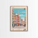Liège Belgium Travel Poster Framed Canvas Print, Midcentury Modern Art, Pop Art Wall Decor, Scenic Art, Home and Office Decoration