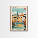 Linköping Sweden Travel Poster Framed Canvas Print, Midcentury Modern Art, Pop Art Wall Decor, Scenic Art, Home and Office Decoration