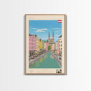 Linz Austria Travel Poster Framed Canvas Print, Wall Decor, Midcentury Modern Art, Pop Art, Scenic Art for Bedroom and Living Room