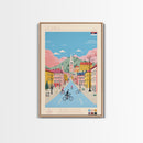 Loznica Serbia Travel Poster Framed Canvas Print, Midcentury Modern Art, Pop Art Wall Decor, Scenic Art, Home and Office Decoration