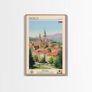 Prešov Slovakia Travel Poster Framed Canvas Print, Midcentury Modern Art, Pop Art Wall Decor, Scenic Living Room Art, Bedroom Gift