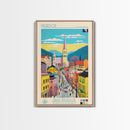 Prijedor Bosnia and Herzegovina Travel Poster Framed Canvas Print, Midcentury Modern Art, Pop Art Wall Decor, Home Decor, Vacation Gift, Bedroom Art
