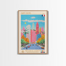 Saint-Denis France Travel Poster Framed Canvas Print, Midcentury Modern Art, Pop Art Wall Decor, Scenic Wall Art, Bedroom Decor