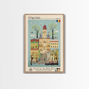 Timișoara Romania Travel Poster Framed Canvas Print, Midcentury Modern Art, Pop Art Wall Decor, Living Room Art, Home Decoration