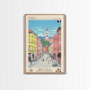 Tuzla Bosnia Travel Poster Framed Canvas Print, Midcentury Modern Art, Pop Art Wall Decor, Living Room Art, Vacation Gift