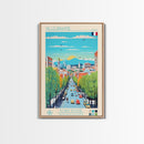 Villeurbanne France Travel Poster Framed Canvas Print, Midcentury Modern Art, Pop Art Wall Decor, Living Room Art, Vacation Gift