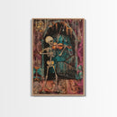 Halloween Skeleton Playing Violin, Framed Canvas Print, Wall Art, Living Room Decor, Spooky, Skeleton Art, Original Painting