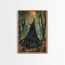 Halloween Witch in Dark Forest, Framed Canvas Print, Wall Art, Living Room Decor, Spooky, Witch Art, Original Painting, Home Decor