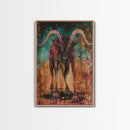 Spooky Goat Demon in the Woods Framed Canvas Print, Halloween Art, Creepy Wall Art Spooky Home Decor, Scary Art Mysterious Living Room Decor