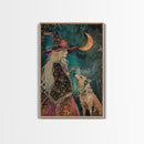 Mystical Witch and Wolf Under Crescent Moon - Halloween Wall Art - Spooky Home Decor - Perfect Halloween Gift - Witch and Wolf Painting