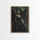 Dark Angel with Glowing Eyes in Haunted Forest - Mysterious Gothic Framed Canvas Print, Halloween Wall Art Decor