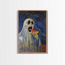 Spooky Ghost Eatin a Pizza, YUM! Funny Halloween Art