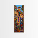 Tall and Narrow Mexican Style Mariachi Band Printed on Framed Canvas, Colorful Botanical Canvas Art, Maximalist Wall Art Print, Spanish Art